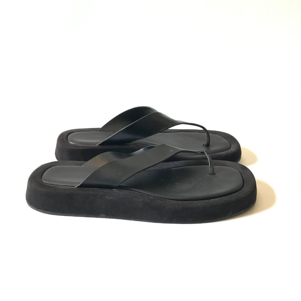 The ROW Ginza Leather Platform Sandals Flip Flops Womens 41.5 11.5 Black Suede - Picture 3 of 14